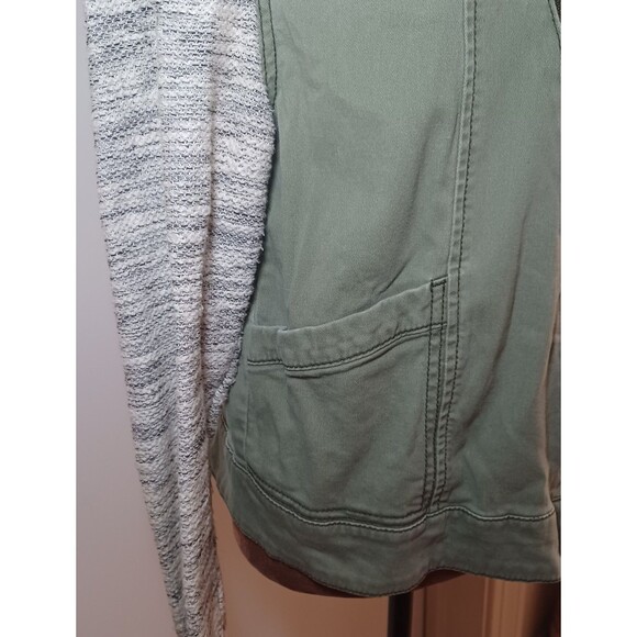 Mossimo Supply Co Large Women Green Utility Military Jacket Hoodie‎ Knit Sleeves - Picture 5 of 12